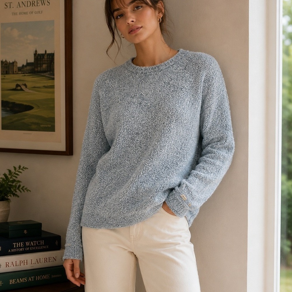 Columbia Sportswear Womens Blue Textured Knit Long Sleeve Crewneck Sweater Large